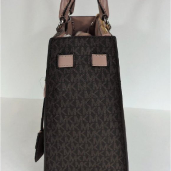 Michael Kors Reagan Large Satchel Signature Brown Soft Pink Fawn Coated Twill - Picture 10 of 11